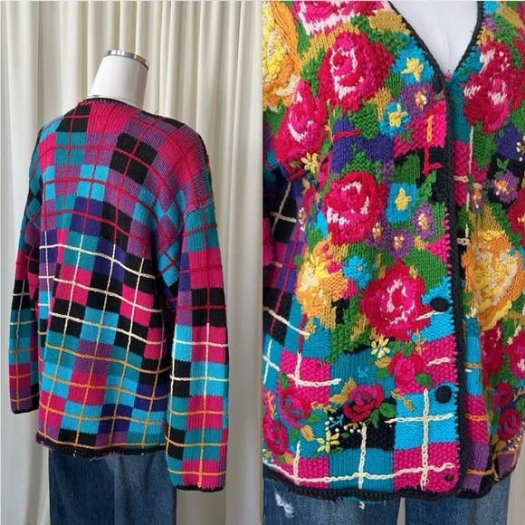 VTG 80s/90s Casual Corner Grandma Core Floral Embroidered Cardigan Knit Sweater. - Picture 6 of 8
